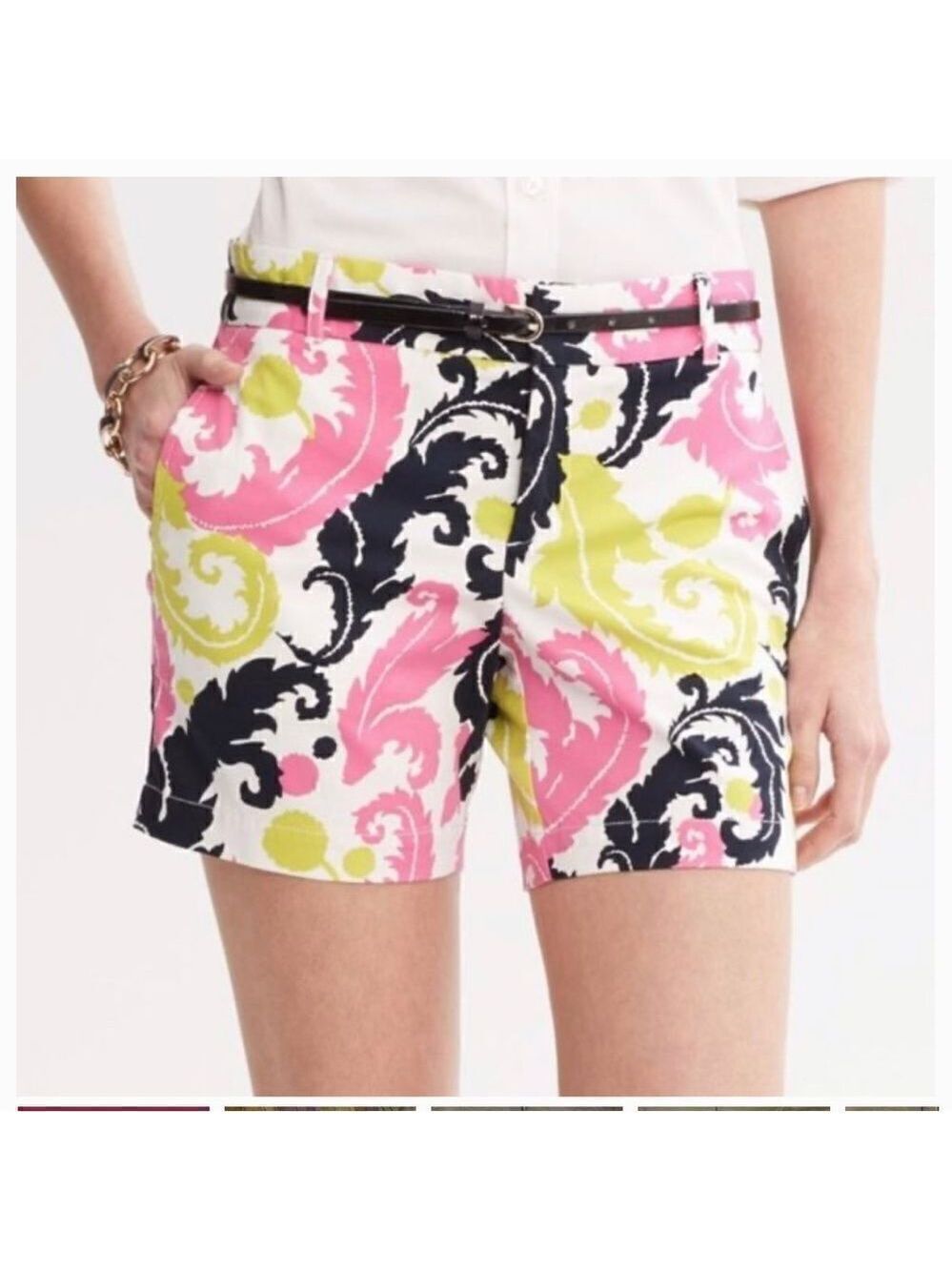Banana Republic Milly Collection Neon Hibiscus Feather Shorts